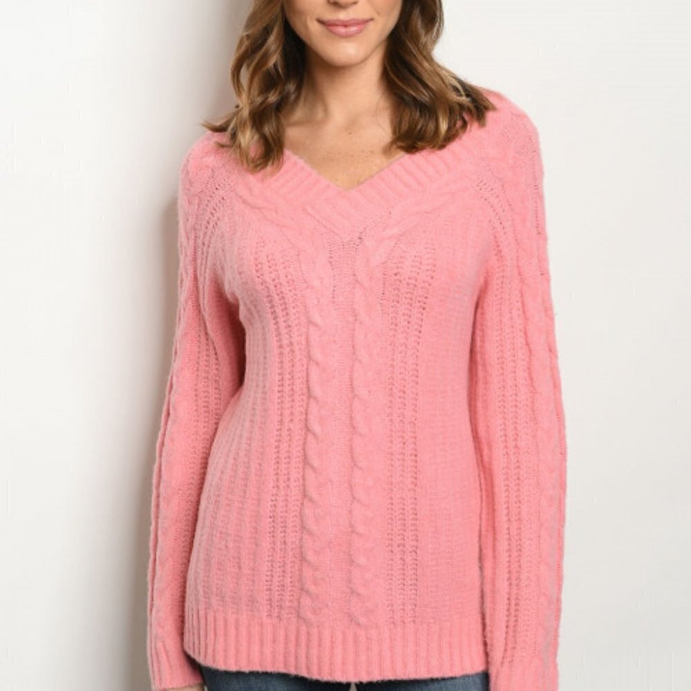 Pink Cable Knit Textured Sweater